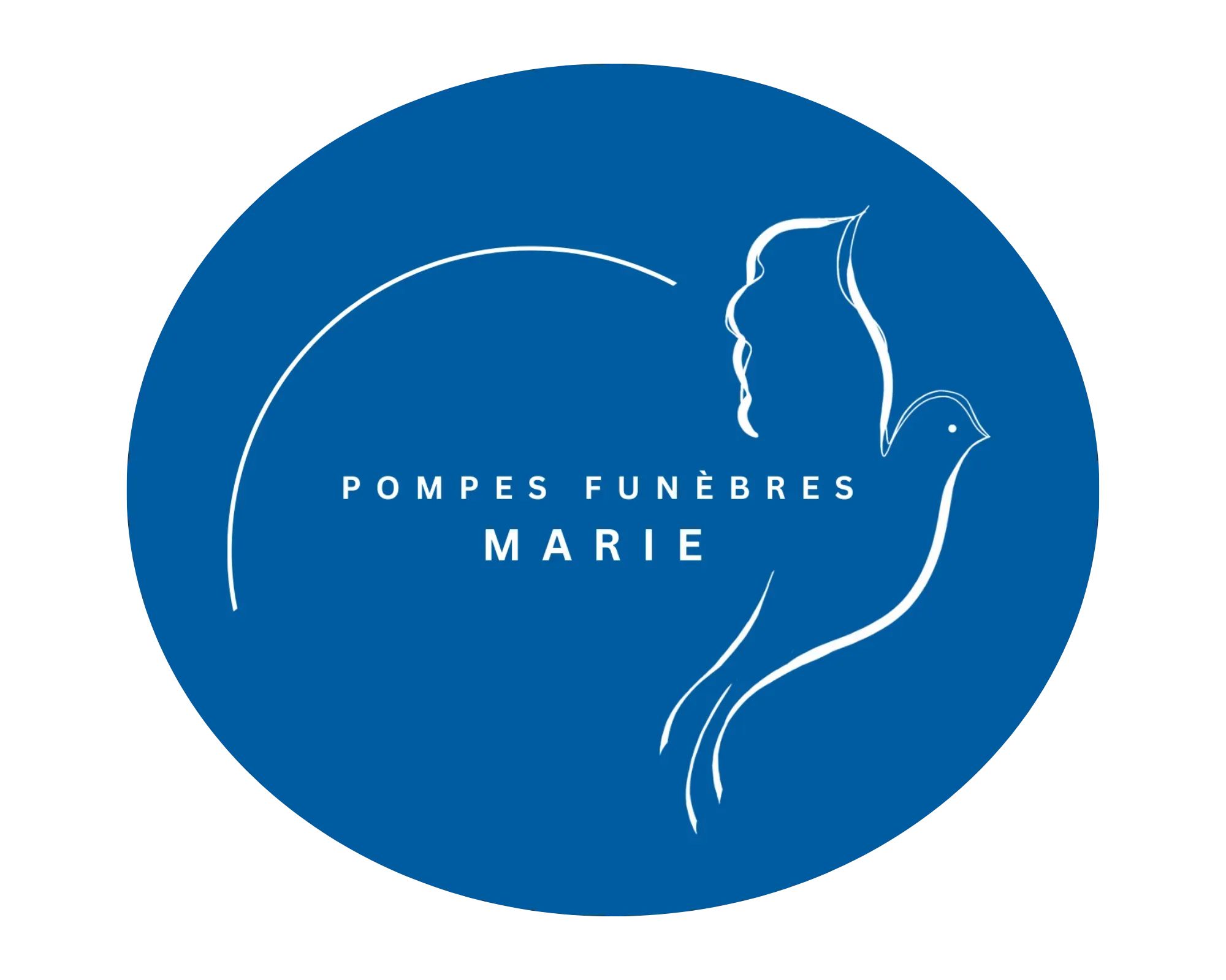 Logo des Pompes Funèbres Marie représentant une colombe blanche stylisée.